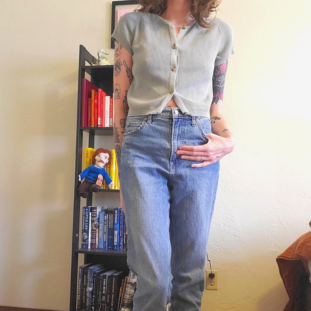Los Angeles Apparel Cotton Raglan Short Sleeve Cropped Sweater